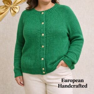 Handcrafted Kelly Thick Green Cardigan Sweater Sz 3X